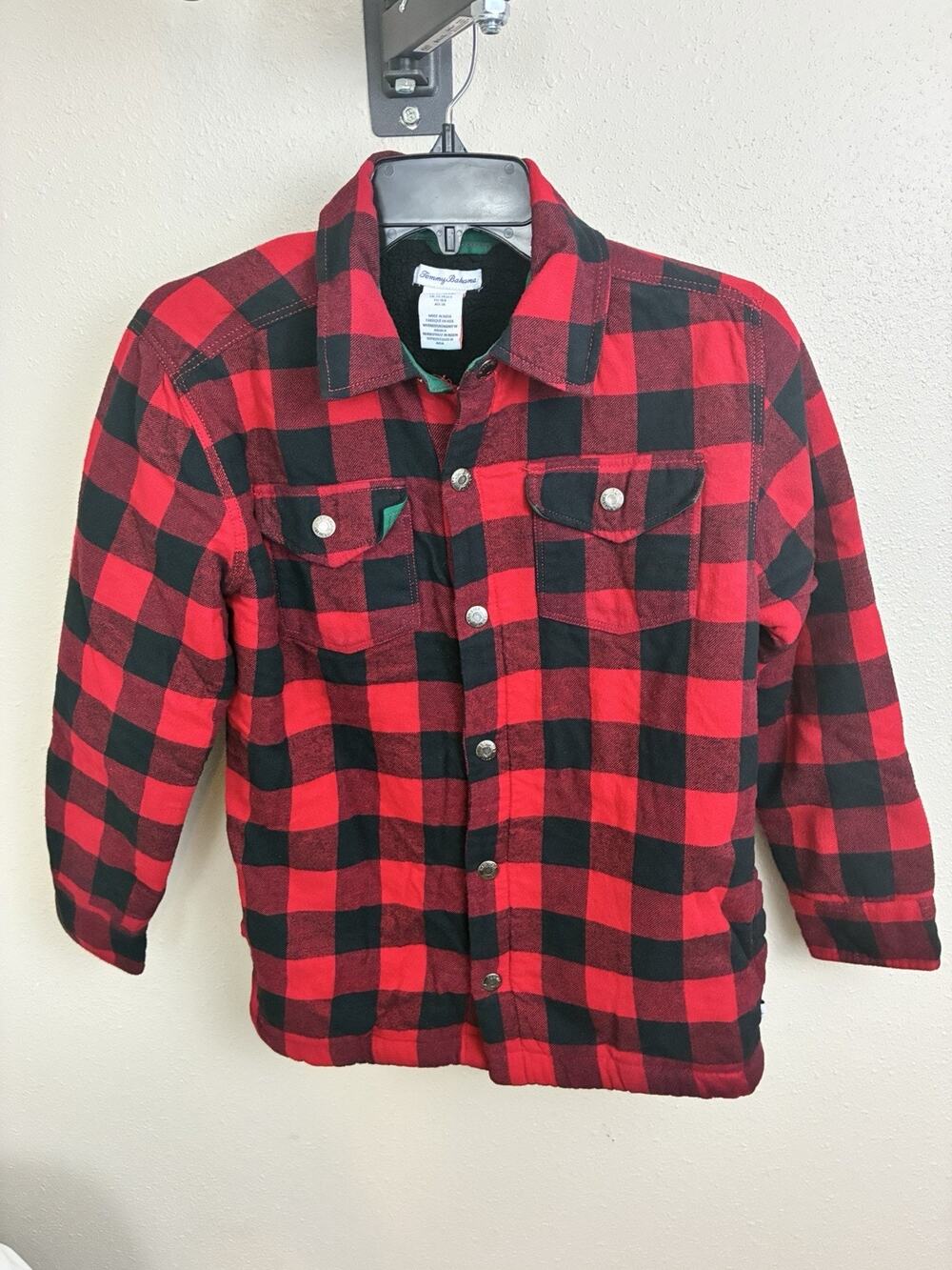 Tommy Bahama Boys Red Black Buffalo Plaid Sherpa Flannel Shacket Jacket XL-14